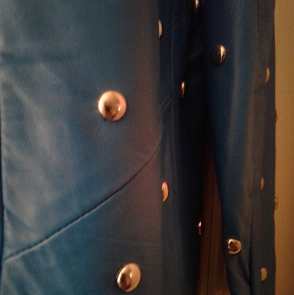Leather studded jacket Teal color - Picture 3 of 8